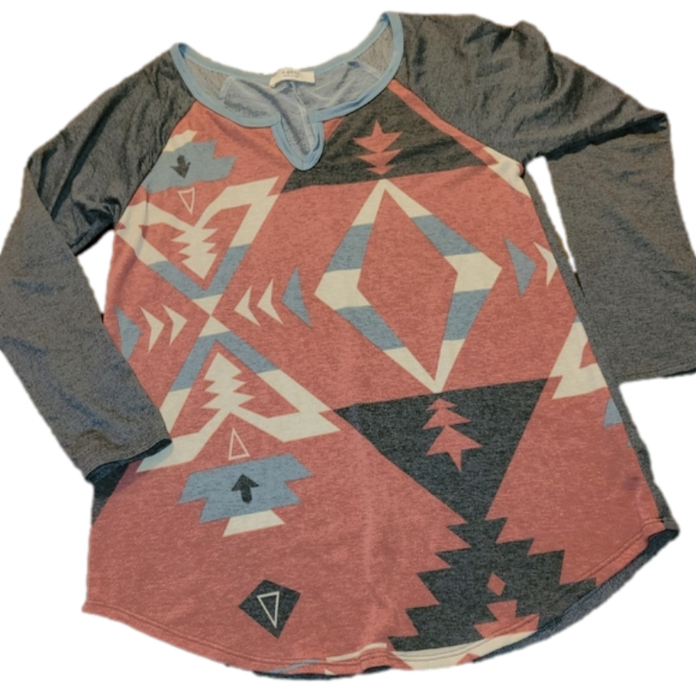 a.gain Aztec print tribal western long sleeve top - Large